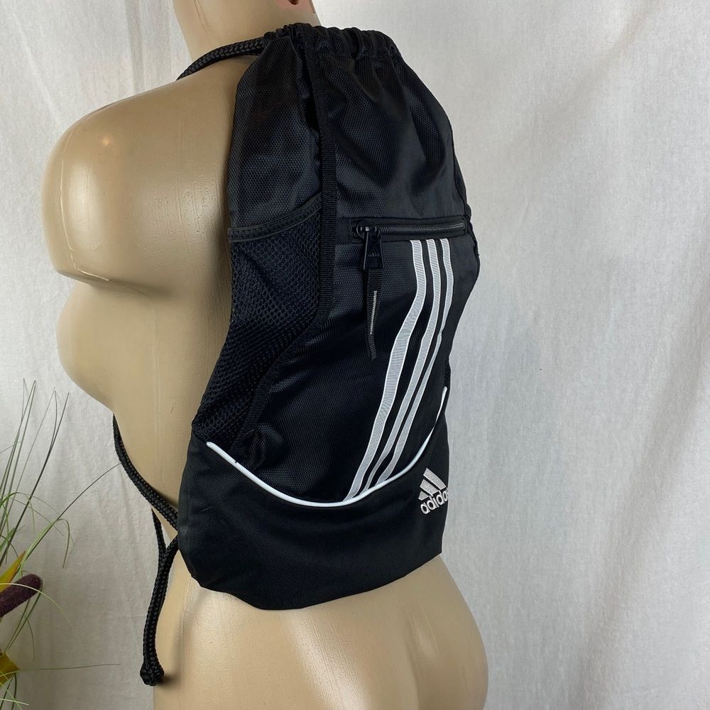 Adidas Black & White Drawstring Backpack Bag - Picture 4 of 4